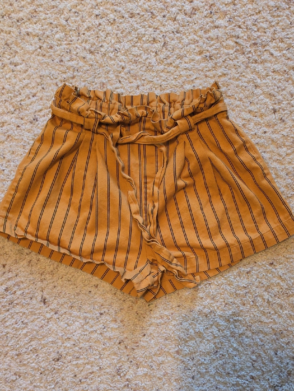 Striped Paperbag Waist Women’s Shorts in Mustard